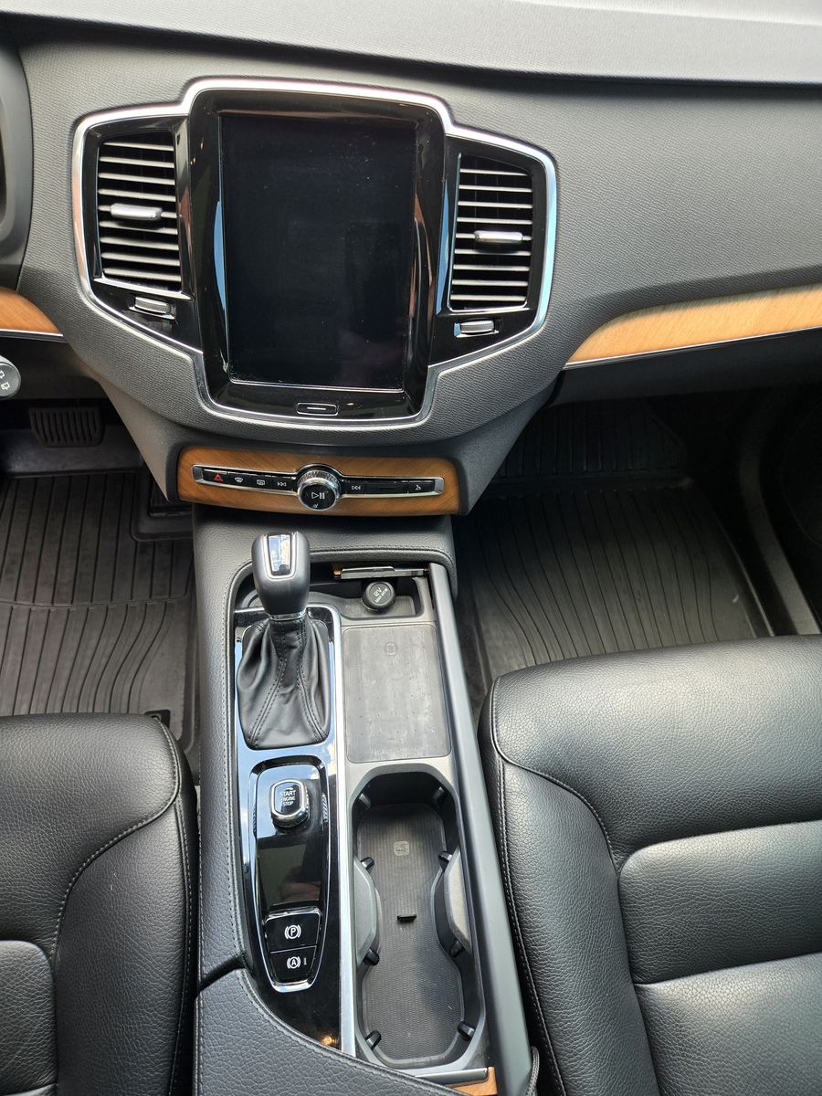 Detailed center console and front seats of a Volvo